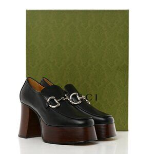 Gucci Women’s Malaga Horsebit Platform Loafer Black Leather size 37